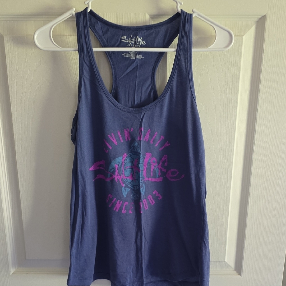 Salt Life Blue and Pink Tank Top Ladies Size Medium